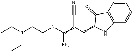 3-amino-3-{[2-(diethylamino)ethyl]amino}-2-[(3-oxo-1,3-dihydro-2H-indol-2-ylidene)methyl]acrylonitrile,171853-04-6,结构式