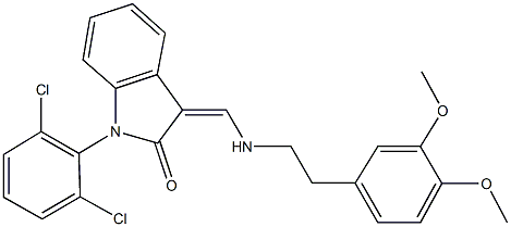 1-(2,6-dichlorophenyl)-3-({[2-(3,4-dimethoxyphenyl)ethyl]amino}methylene)-1,3-dihydro-2H-indol-2-one 结构式