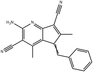 2-amino-5-benzylidene-4,6-dimethyl-5H-cyclopenta[b]pyridine-3,7-dicarbonitrile Struktur