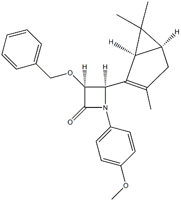 3-(benzyloxy)-1-(4-methoxyphenyl)-4-(3,6,6-trimethylbicyclo[3.1.0]hex-2-en-2-yl)-2-azetidinone 结构式