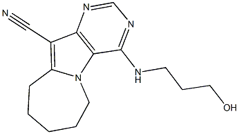 4-[(3-hydroxypropyl)amino]-7,8,9,10-tetrahydro-6H-pyrimido[4',5':4,5]pyrrolo[1,2-a]azepine-11-carbonitrile Struktur