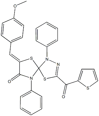 181132-85-4 7-(4-methoxybenzylidene)-1,9-diphenyl-3-(2-thienylcarbonyl)-4,6-dithia-1,2,9-triazaspiro[4.4]non-2-en-8-one