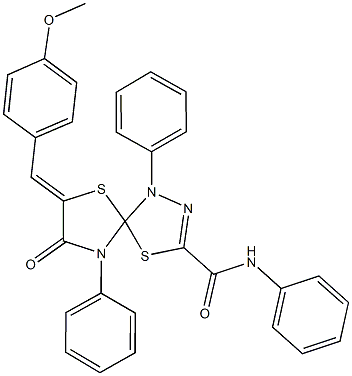 7-(4-methoxybenzylidene)-8-oxo-N,1,9-triphenyl-4,6-dithia-1,2,9-triazaspiro[4.4]non-2-ene-3-carboxamide 化学構造式