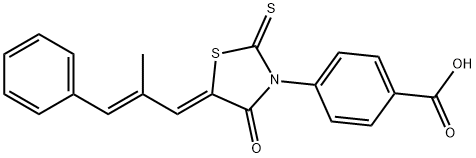 4-[5-(2-methyl-3-phenyl-2-propenylidene)-4-oxo-2-thioxo-1,3-thiazolidin-3-yl]benzoic acid 化学構造式