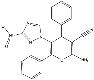 2-amino-5-{3-nitro-1H-1,2,4-triazol-1-yl}-4,6-diphenyl-4H-pyran-3-carbonitrile Structure