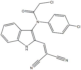 2-chloro-N-(4-chlorophenyl)-N-[2-(2,2-dicyanovinyl)-1H-indol-3-yl]acetamide 结构式