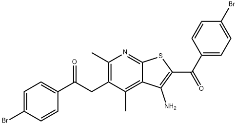 2-[3-amino-2-(4-bromobenzoyl)-4,6-dimethylthieno[2,3-b]pyridin-5-yl]-1-(4-bromophenyl)ethanone 结构式