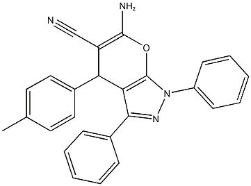 6-amino-4-(4-methylphenyl)-1,3-diphenyl-1,4-dihydropyrano[2,3-c]pyrazole-5-carbonitrile 结构式