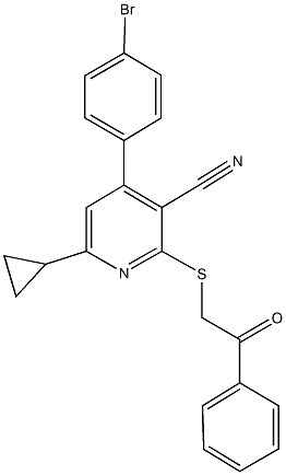 4-(4-bromophenyl)-6-cyclopropyl-2-[(2-oxo-2-phenylethyl)sulfanyl]nicotinonitrile 化学構造式