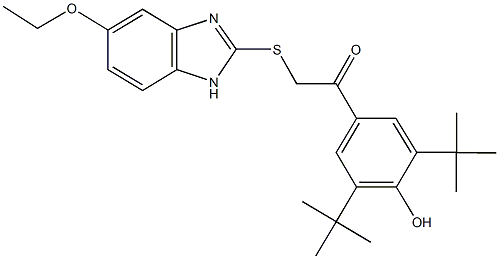 1-(3,5-ditert-butyl-4-hydroxyphenyl)-2-[(6-ethoxy-1H-benzimidazol-2-yl)sulfanyl]ethanone,190912-47-1,结构式