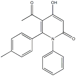 5-acetyl-4-hydroxy-6-(4-methylphenyl)-1-phenyl-2(1H)-pyridinone 化学構造式