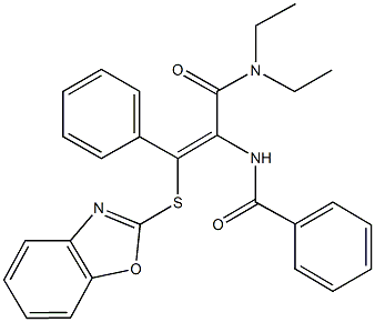 N-{2-(1,3-benzoxazol-2-ylsulfanyl)-1-[(diethylamino)carbonyl]-2-phenylvinyl}benzamide Struktur