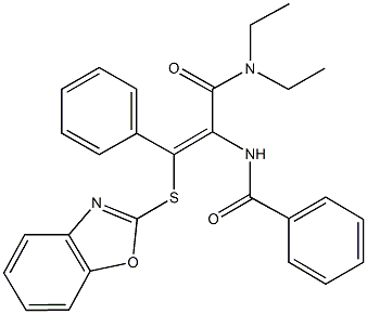 N-{2-(1,3-benzoxazol-2-ylsulfanyl)-1-[(diethylamino)carbonyl]-2-phenylvinyl}benzamide Structure