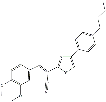 2-[4-(4-butylphenyl)-1,3-thiazol-2-yl]-3-(3,4-dimethoxyphenyl)acrylonitrile 化学構造式