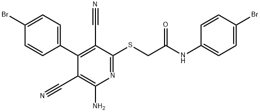 2-{[6-amino-4-(4-bromophenyl)-3,5-dicyano-2-pyridinyl]sulfanyl}-N-(4-bromophenyl)acetamide 结构式