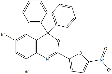 6,8-dibromo-2-{5-nitro-2-furyl}-4,4-diphenyl-4H-3,1-benzoxazine 化学構造式