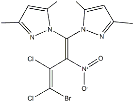 1-{4-bromo-3,4-dichloro-1-(3,5-dimethyl-1H-pyrazol-1-yl)-2-nitro-1,3-butadienyl}-3,5-dimethyl-1H-pyrazole 结构式