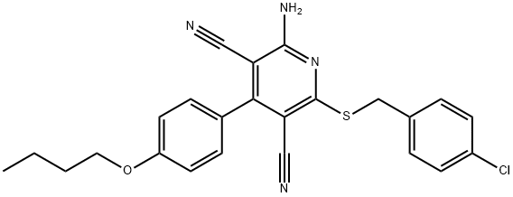 2-amino-4-(4-butoxyphenyl)-6-[(4-chlorobenzyl)sulfanyl]-3,5-pyridinedicarbonitrile Struktur