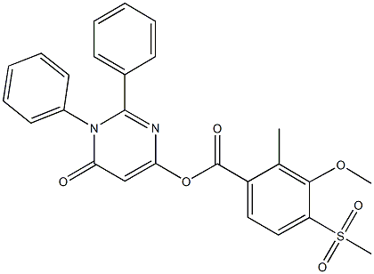 6-oxo-1,2-diphenyl-1,6-dihydro-4-pyrimidinyl 3-methoxy-2-methyl-4-(methylsulfonyl)benzoate Structure