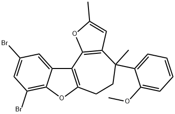 8,10-dibromo-4-(2-methoxyphenyl)-2,4-dimethyl-5,6-dihydro-4H-furo[2',3':3,4]cyclohepta[1,2-b][1]benzofuran 化学構造式