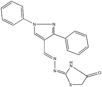 1,3-diphenyl-1H-pyrazole-4-carbaldehyde (4-oxo-1,3-thiazolidin-2-ylidene)hydrazone 化学構造式