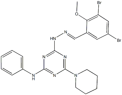 3,5-dibromo-2-methoxybenzaldehyde [4-anilino-6-(1-piperidinyl)-1,3,5-triazin-2-yl]hydrazone 化学構造式