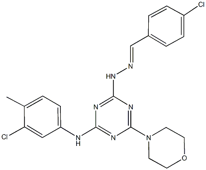 4-chlorobenzaldehyde [4-(3-chloro-4-methylanilino)-6-(4-morpholinyl)-1,3,5-triazin-2-yl]hydrazone Structure