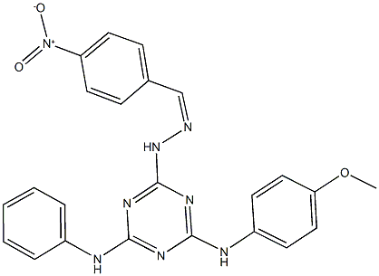 4-nitrobenzaldehyde [4-anilino-6-(4-methoxyanilino)-1,3,5-triazin-2-yl]hydrazone 化学構造式