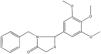 3-benzyl-2-(3,4,5-trimethoxyphenyl)-1,3-thiazolidin-4-one,238423-70-6,结构式