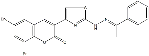 6,8-dibromo-3-{2-[2-(1-phenylethylidene)hydrazino]-1,3-thiazol-4-yl}-2H-chromen-2-one,244104-80-1,结构式