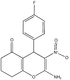 2-amino-4-(4-fluorophenyl)-3-nitro-4,6,7,8-tetrahydro-5H-chromen-5-one Struktur
