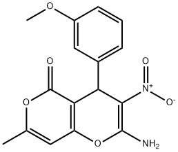 2-amino-3-nitro-4-(3-methoxyphenyl)-7-methyl-4H,5H-pyrano[4,3-b]pyran-5-one Structure