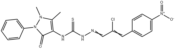 2-chloro-3-{4-nitrophenyl}acrylaldehyde N-(1,5-dimethyl-3-oxo-2-phenyl-2,3-dihydro-1H-pyrazol-4-yl)thiosemicarbazone 结构式