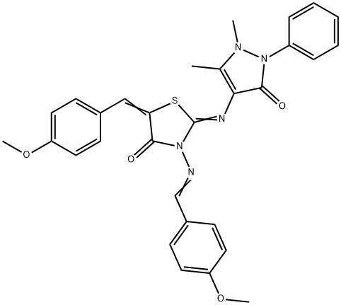 2-[(1,5-dimethyl-3-oxo-2-phenyl-2,3-dihydro-1H-pyrazol-4-yl)imino]-5-(4-methoxybenzylidene)-3-[(4-methoxybenzylidene)amino]-1,3-thiazolidin-4-one Structure