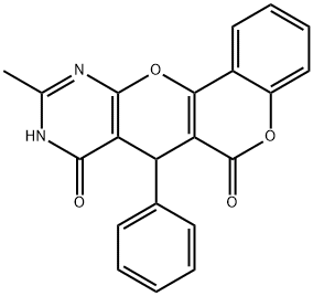 10-methyl-7-phenyl-7,9-dihydro-6H,8H-chromeno[3',4':5,6]pyrano[2,3-d]pyrimidine-6,8-dione,256378-91-3,结构式