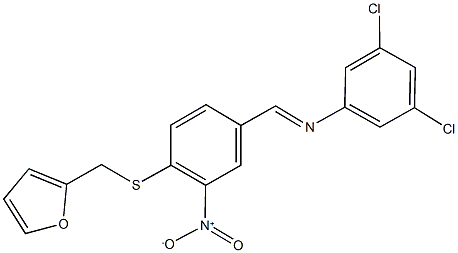 3,5-dichloro-N-{4-[(2-furylmethyl)sulfanyl]-3-nitrobenzylidene}aniline 化学構造式
