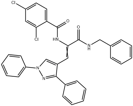 N-[1-[(benzylamino)carbonyl]-2-(1,3-diphenyl-1H-pyrazol-4-yl)vinyl]-2,4-dichlorobenzamide Struktur