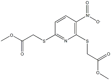 methyl ({3-nitro-6-[(2-methoxy-2-oxoethyl)sulfanyl]-2-pyridinyl}sulfanyl)acetate 化学構造式