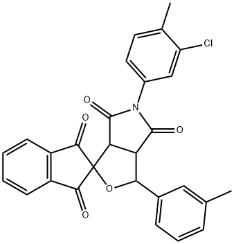 5-(3-chloro-4-methylphenyl)-1-(3-methylphenyl)-3a,6a-dihydrosprio[1H-furo[3,4-c]pyrrole-3,2'-(1'H)-indene]-1',3',4,6(2'H,3H,5H)-tetrone 化学構造式