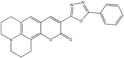 10-(5-phenyl-1,3,4-oxadiazol-2-yl)-2,3,6,7-tetrahydro-1H,5H,11H-pyrano[2,3-f]pyrido[3,2,1-ij]quinolin-11-one Struktur