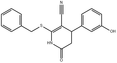 2-(benzylsulfanyl)-4-(3-hydroxyphenyl)-6-oxo-1,4,5,6-tetrahydro-3-pyridinecarbonitrile Struktur