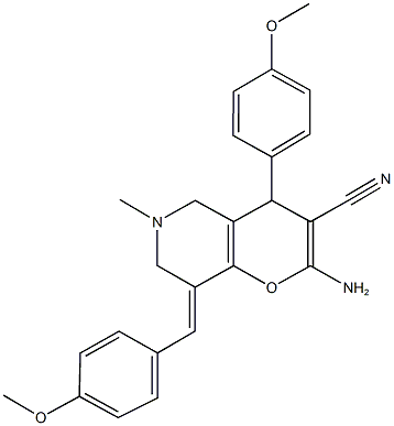 2-amino-8-(4-methoxybenzylidene)-4-(4-methoxyphenyl)-6-methyl-5,6,7,8-tetrahydro-4H-pyrano[3,2-c]pyridine-3-carbonitrile,288074-12-4,结构式