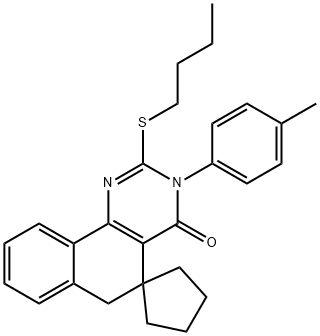 2-(butylsulfanyl)-3-(4-methylphenyl)-5,6-dihydrospiro(benzo[h]quinazoline-5,1'-cyclopentane)-4(3H)-one Struktur