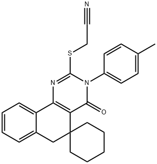 2-[(cyanomethyl)sulfanyl]-3-(4-methylphenyl)-4-oxo-3,4,5,6-tetrahydrospiro(benzo[h]quinazoline-5,1'-cyclohexane) 结构式