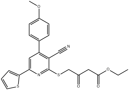 ethyl 4-{[3-cyano-4-(4-methoxyphenyl)-6-(2-thienyl)-2-pyridinyl]sulfanyl}-3-oxobutanoate 化学構造式