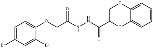 N'-[2-(2,4-dibromophenoxy)acetyl]-2,3-dihydro-1,4-benzodioxine-2-carbohydrazide Struktur