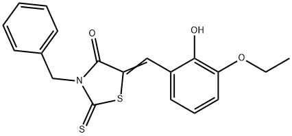 3-benzyl-5-(3-ethoxy-2-hydroxybenzylidene)-2-thioxo-1,3-thiazolidin-4-one 化学構造式