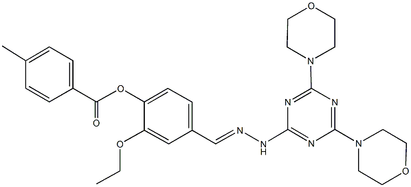 4-{2-[4,6-di(4-morpholinyl)-1,3,5-triazin-2-yl]carbohydrazonoyl}-2-ethoxyphenyl 4-methylbenzoate 结构式