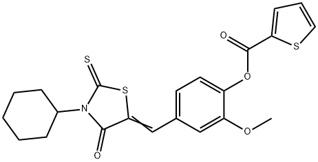 4-[(3-cyclohexyl-4-oxo-2-thioxo-1,3-thiazolidin-5-ylidene)methyl]-2-methoxyphenyl 2-thiophenecarboxylate 化学構造式