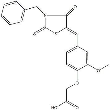 {4-[(3-benzyl-4-oxo-2-thioxo-1,3-thiazolidin-5-ylidene)methyl]-2-methoxyphenoxy}acetic acid,292034-80-1,结构式